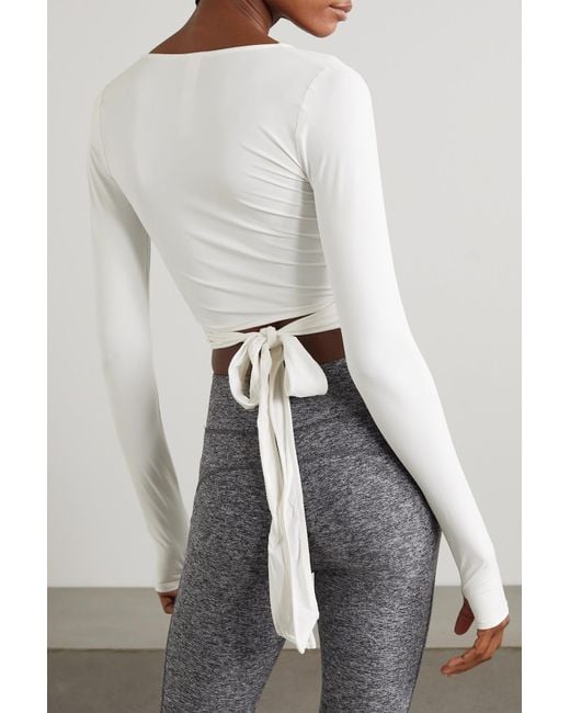 Alo Yoga Escalate Cropped Stretch-jersey Wrap Top in White