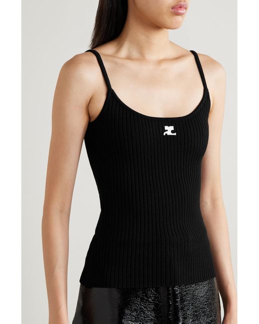 Courreges Black Reedition Appliquéd Ribbed-Knit Tank