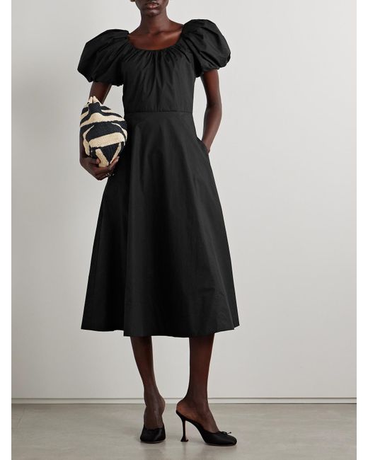 Ulla Johnson Black Imara Gathered Cotton-Poplin Midi Dress