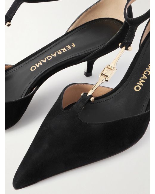 Ferragamo Black Traci Pumps Aus Veloursleder Mit Verzierung