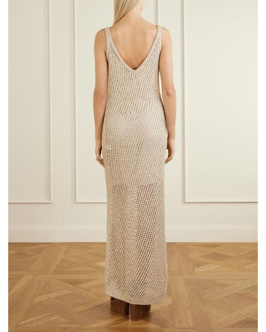 Brunello Cucinelli White Sequined Crocheted Maxi Dress