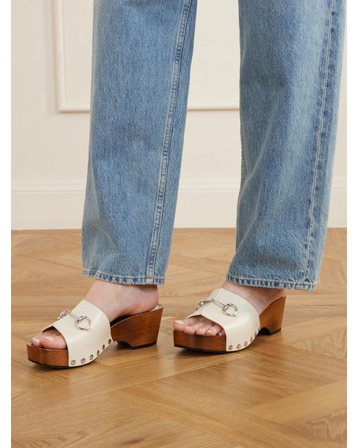 Gucci Natural Embellished Leather Clogs
