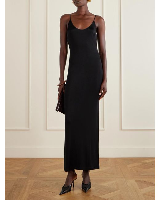 Saint Laurent Black Embellished Jersey Maxi Dress