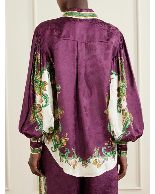 ALÉMAIS Pink Ruthie Floral-Print Satin-Jacquard Shirt