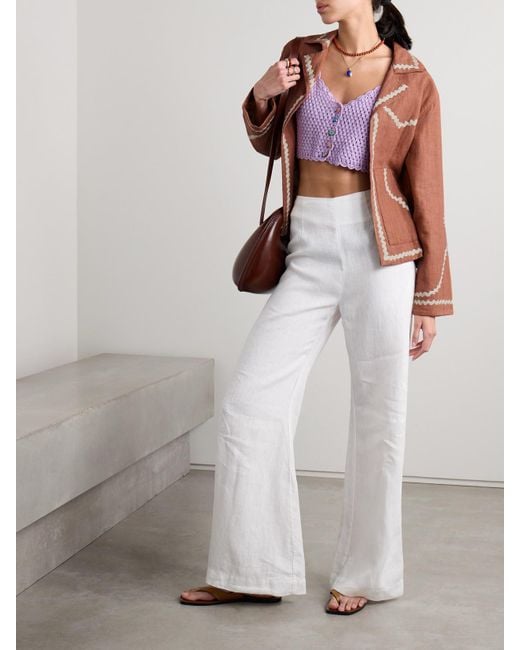 Alix Of Bohemia Brown Western Ricrac-Trimmed Linen Jacket