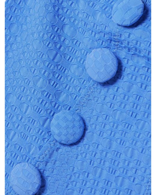 Lisa Marie Fernandez Blue Button-Embellished Seersucker Bikini