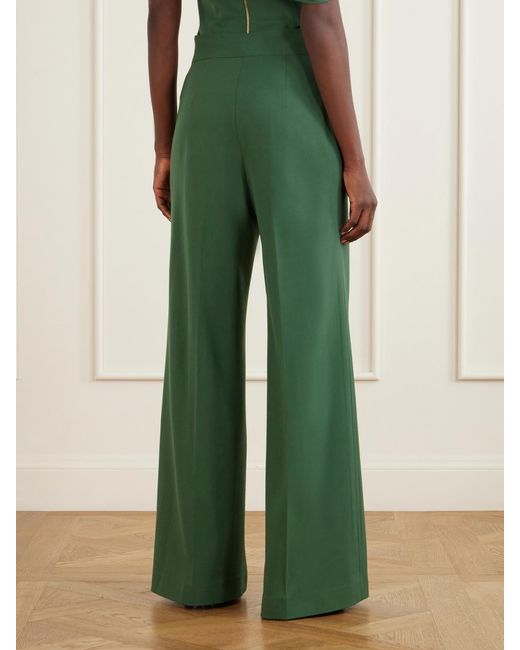 Carolina Herrera Green Diane Pleated Wool-Blend Straight-Leg Pants