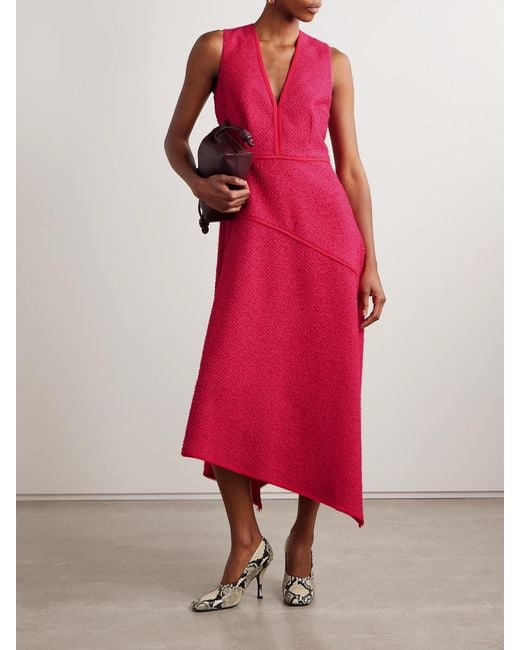 Ulla Johnson Pink Florence Chiffon-Trimmed Cotton-Blend Tweed Midi Dress