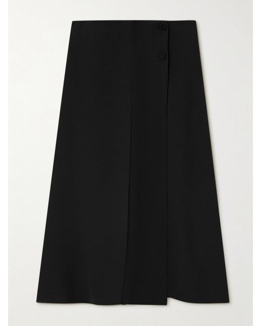 Loro Piana Black Alida Bead-Embellished Pleated Silk Crepe De Chine Midi Wrap Skirt