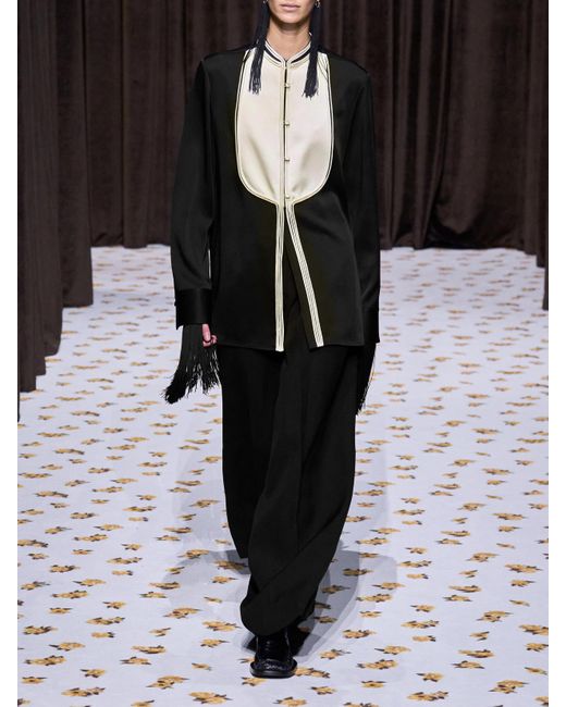 Jil Sander Black Zweifarbiges Oversized-Hemd Aus Crêpe Mit Paspeln