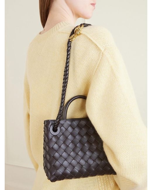Bottega Veneta Black Mini Andiamo Intrecciato Leather Tote