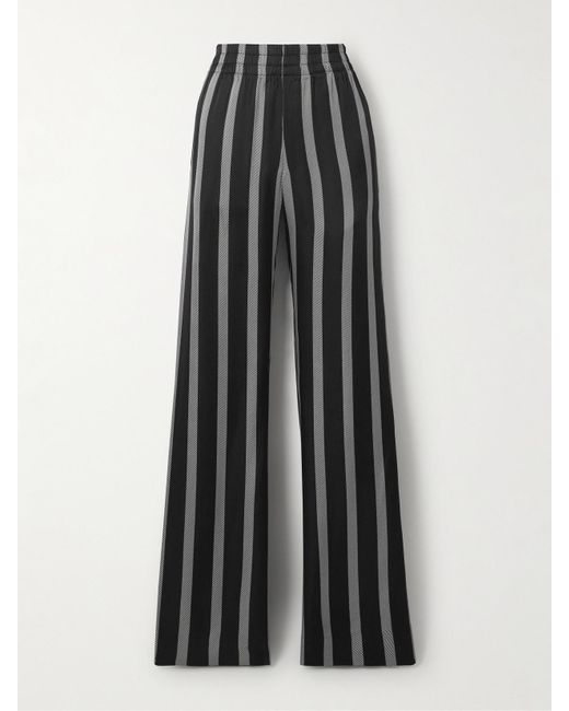 Anine Bing Black Soto Striped Silk-Blend Twill Wide-Leg Pants
