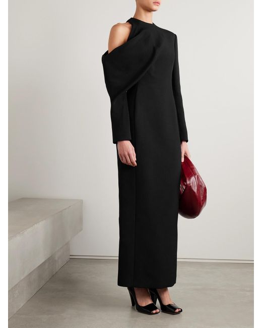 Khaite Black Trey Cold-Shoulder Draped Cady Maxi Dress