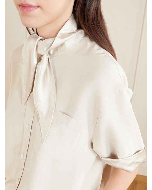 Maria McManus Natural Tie-Detailed Sateen-Trimmed Crepe Shirt