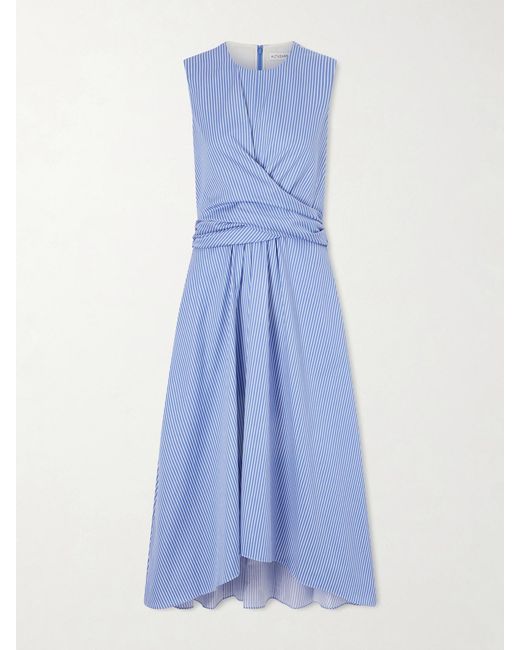 Altuzarra Blue Penny Striped Gathered Cotton Midi Dress