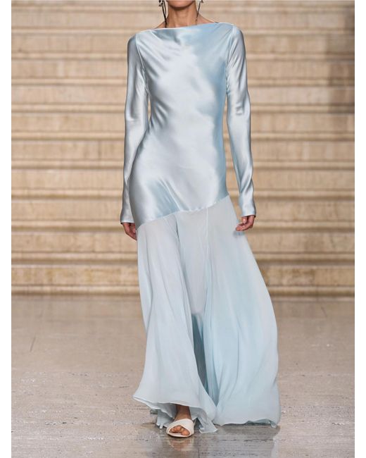 TOVE Blue Cordelia Silk-Satin And Chiffon Maxi Dress