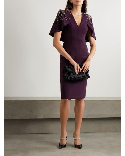 Robe Midi Effet Cape En Cady Stretch À Ornements Jenny Packham en coloris Purple