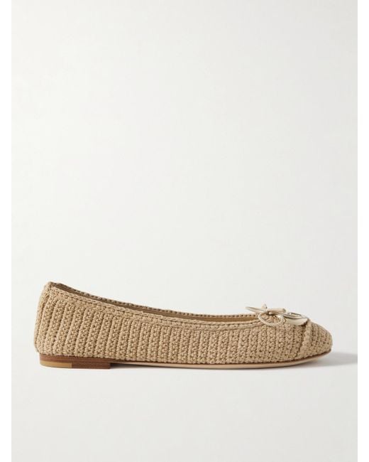 Gucci Natural Logo-Embellished Crocheted Cotton Ballet Flats