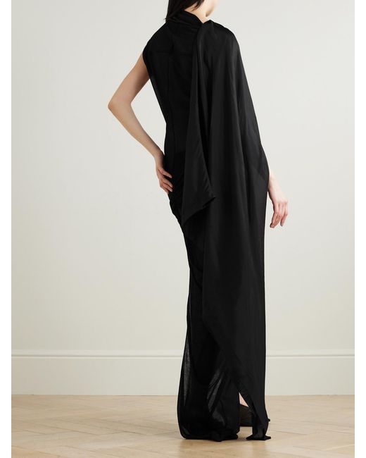 Rick Owens Black Asymmetric Layered Washed-Silk And Cotton-Jersey Maxi Dress