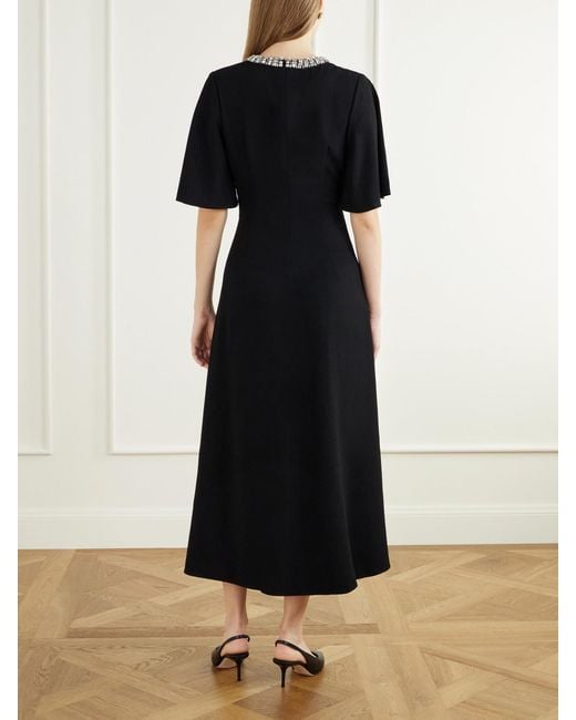 Rebecca Vallance Black Noemie Crystal-Embellished Draped Crepe Midi Dress