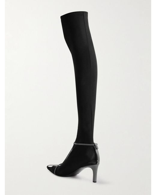 Jil Sander Black Stretch-Mesh And Leather Knee Boots