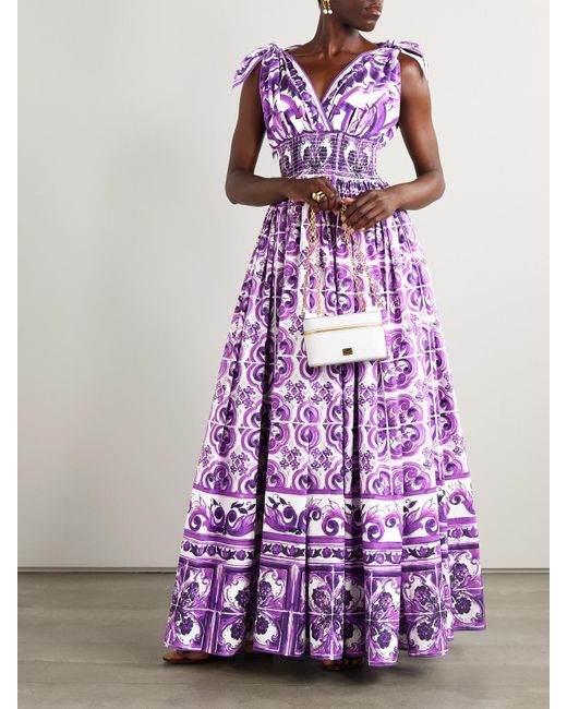 Dolce & Gabbana Purple Printed Cotton-Poplin Midi Dress