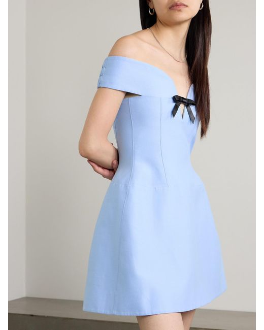 ShuShu/Tong Blue Bow-Embellished Cutout Wool And Silk-Blend Mini Dress