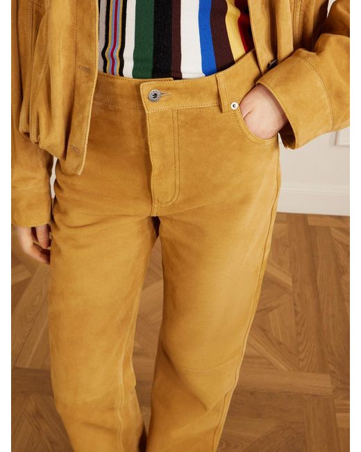 Loewe Yellow Suede High-Rise Straight-Leg Pants