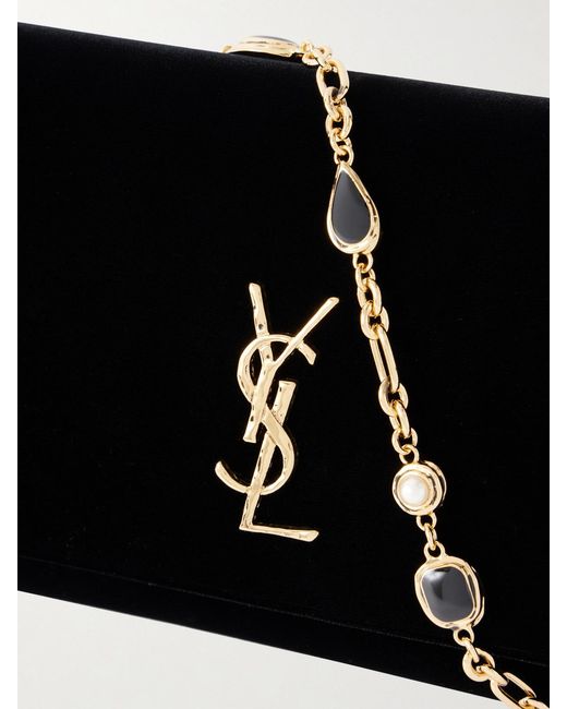 Saint Laurent Black Kate Velour Logo Chain Clutch