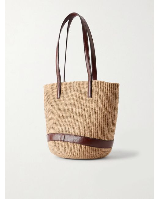 Chloé Natural Leather-Trimmed Raffia Tote Bag