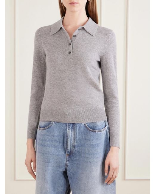 Nili Lotan Gray Prescott Cashmere Polo Shirt