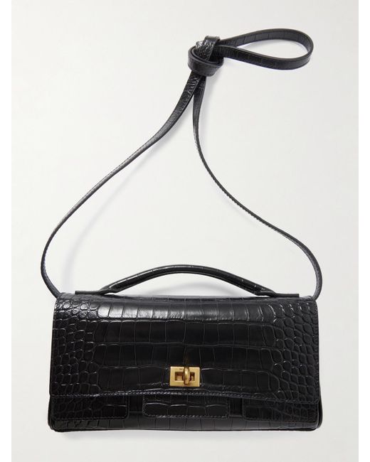 Balenciaga Black Bel Air Small Croc-Effect Leather Clutch