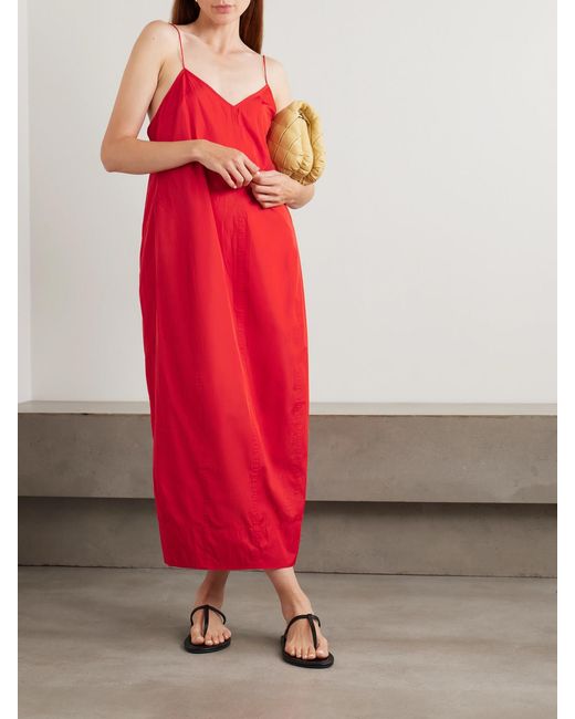 St. Agni Red Recycled-Taffeta Midi Dress