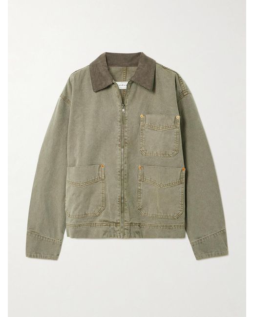 SLVRLAKE Denim Green Casey Corduroy-Trimmed Cotton-Canvas Jacket