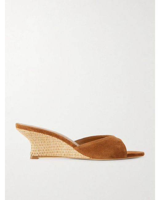 Staud Natural Brigitte Suede Wedge Mules