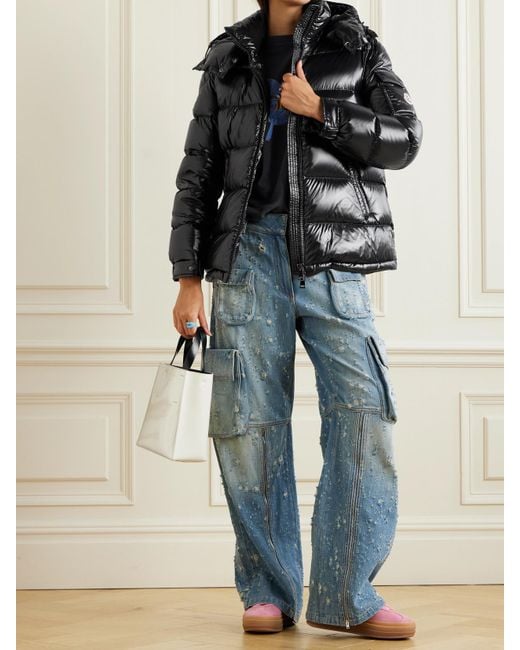 Moncler Black Maire Hooded Quilted Glossed-Shell Down Jacket