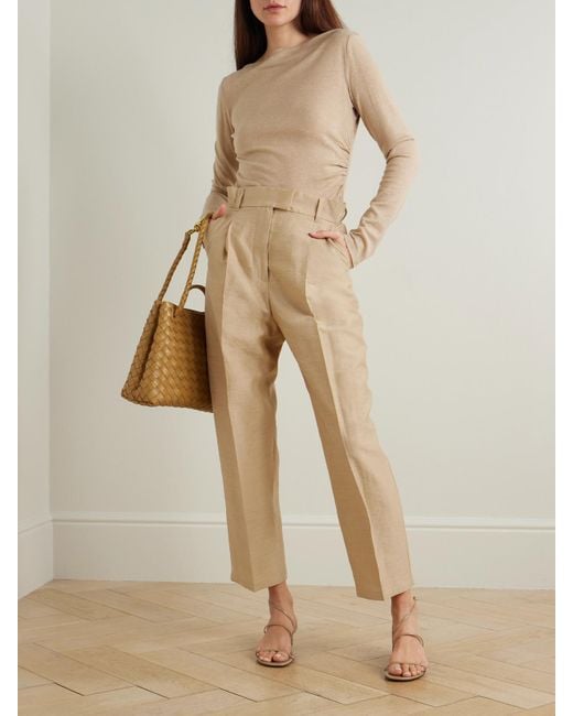 Max Mara Efedra Leather-Trimmed Woven Wide-Leg Pants in