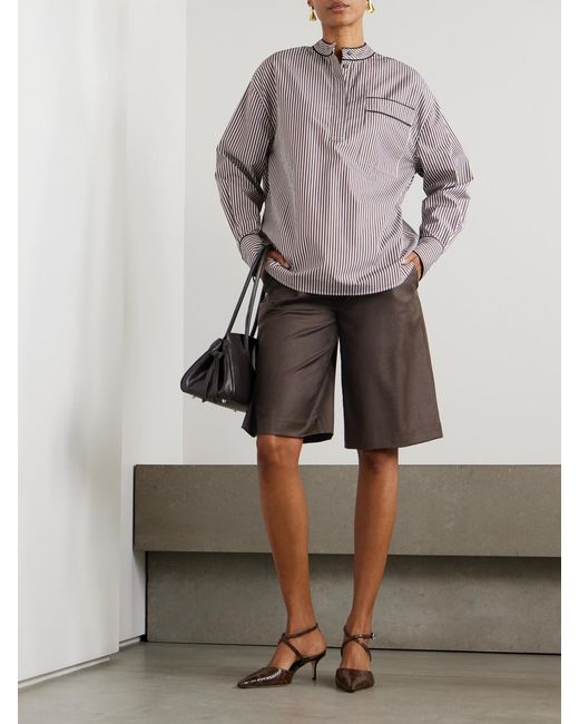 Loulou de Saison Gray Verna Striped Cotton-Poplin Shirt
