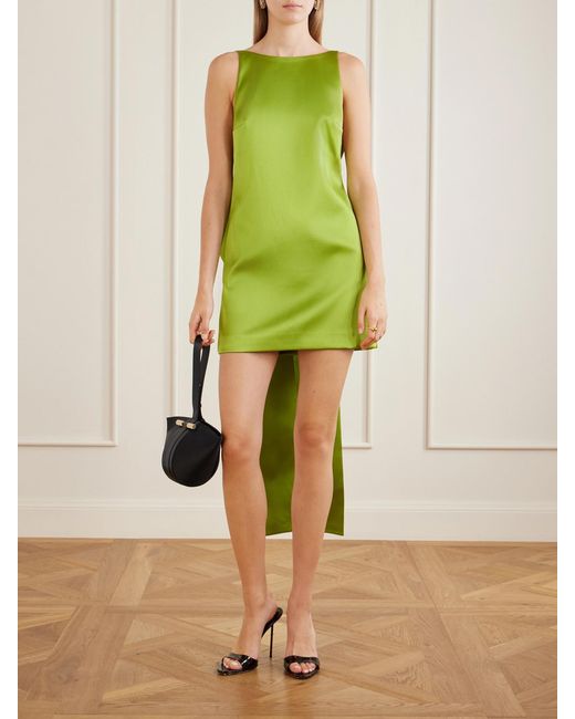 Self-Portrait Green Bow-Detailed Satin Mini Dress