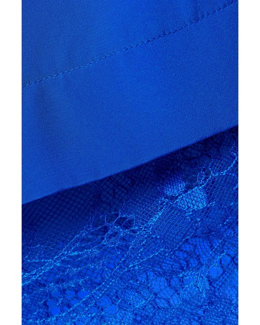Sea Blue Lorraine Lace-Trimmed Silk Crepe De Chine Midi Skirt