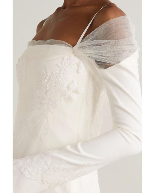 Danielle Frankel Natural Lucy Cold-Shoulder Lace-Trimmed Tulle And Cady Mini Dress