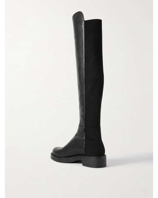 Stuart Weitzman Black 5050 Celia Stretch-Paneled Leather Over-The-Knee Boots