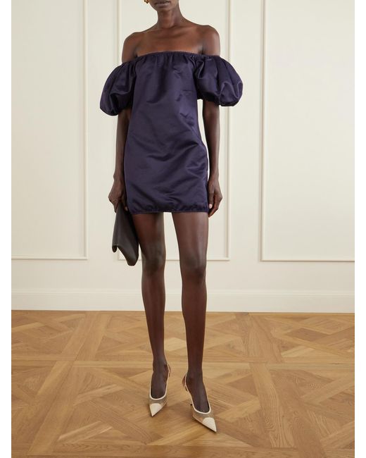Saint Laurent Blue Gathered Cotton Mini Dress