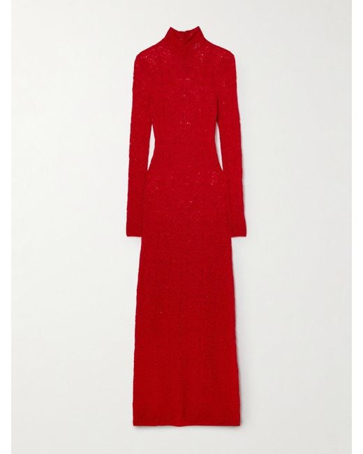 Gabriela Hearst Red Lethe Maxikleid Aus Einer Gehäkelten Woll-Seidenmischung Mit Stehkragen