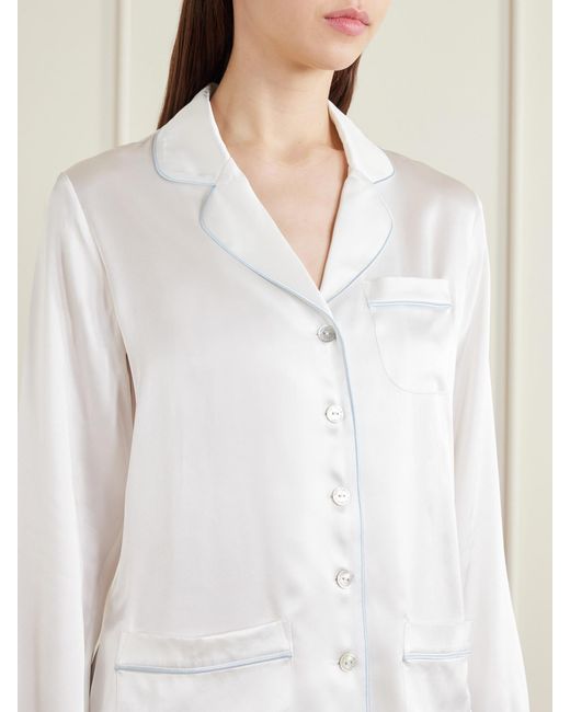 Olivia Von Halle White Coco Silk-Satin Pajama Set