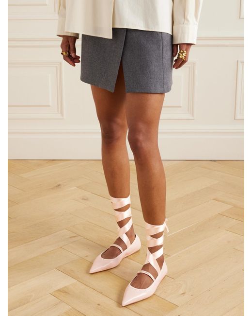 Ferragamo Pink Carice Satin-Trimmed Leather Ballet Flats