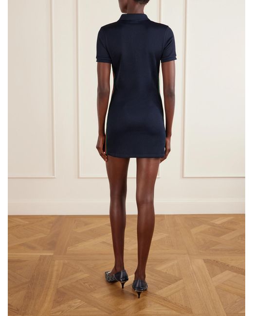 Gucci Blue Double G-Embossed Webbing-Trimmed Ribbed Jersey Mini Dress