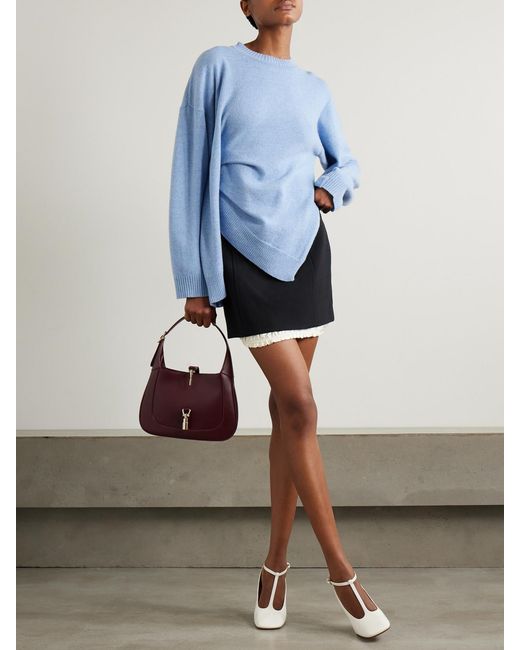 Victoria Beckham Black Layered Ruched Satin-Trimmed Crepe Mini Skirt