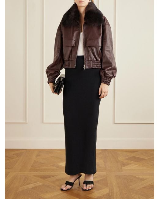 Nour Hammour Brown Ellery Shearling-Trimmed Leather Jacket