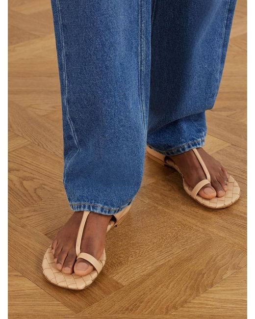 Bottega Veneta Natural Livia Intrecciato Leather Sandals